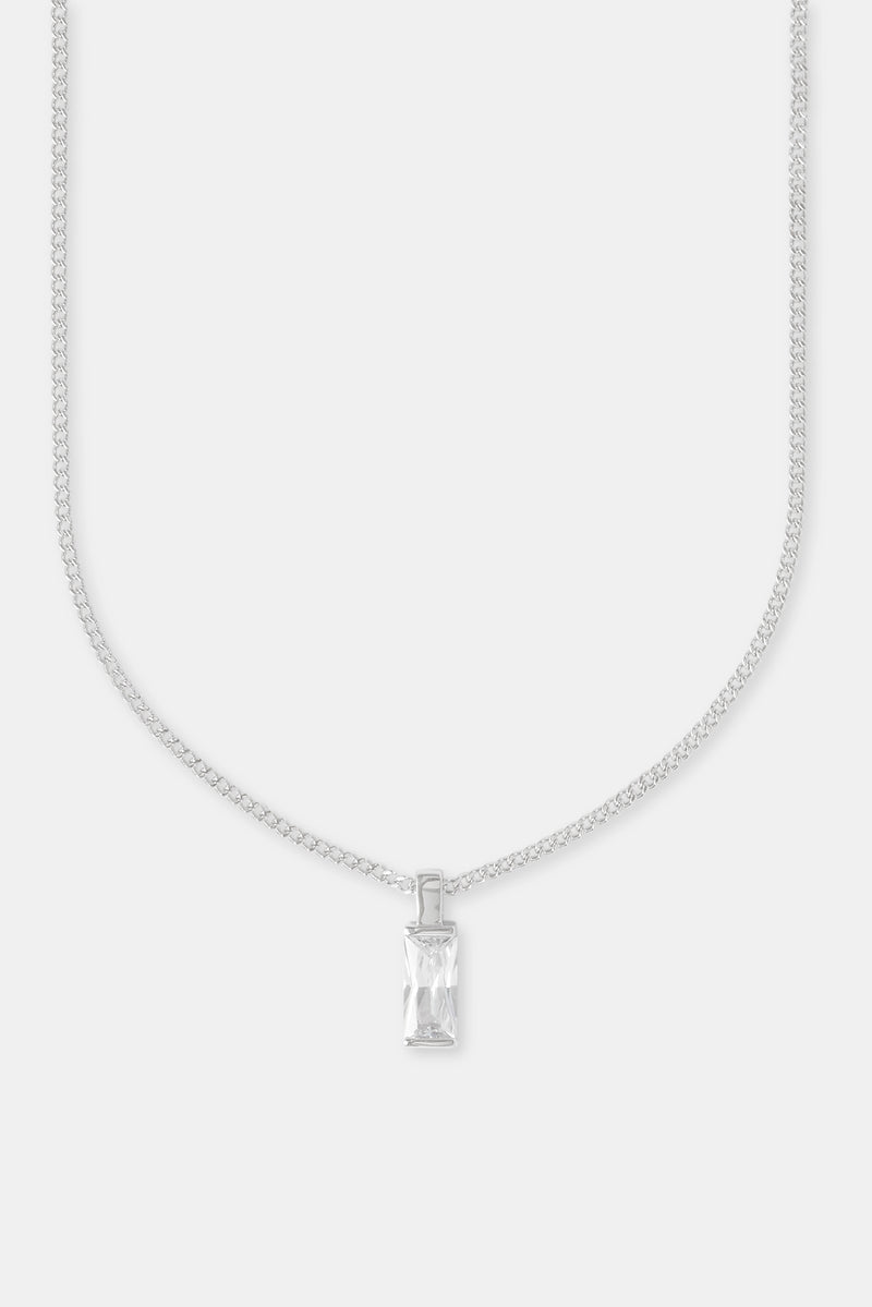 Iced Clear Baguette Pendant Cuban Necklace - 25mm