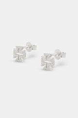 Iced Cross Motif Outline Stud Earrings - 8mm