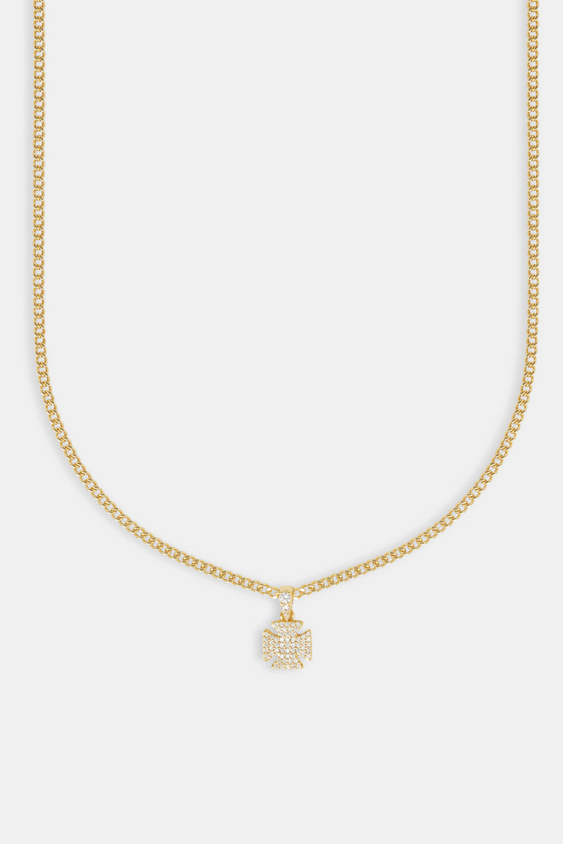 Iced Cross Motif Cuban Necklace - 10mm - Gold