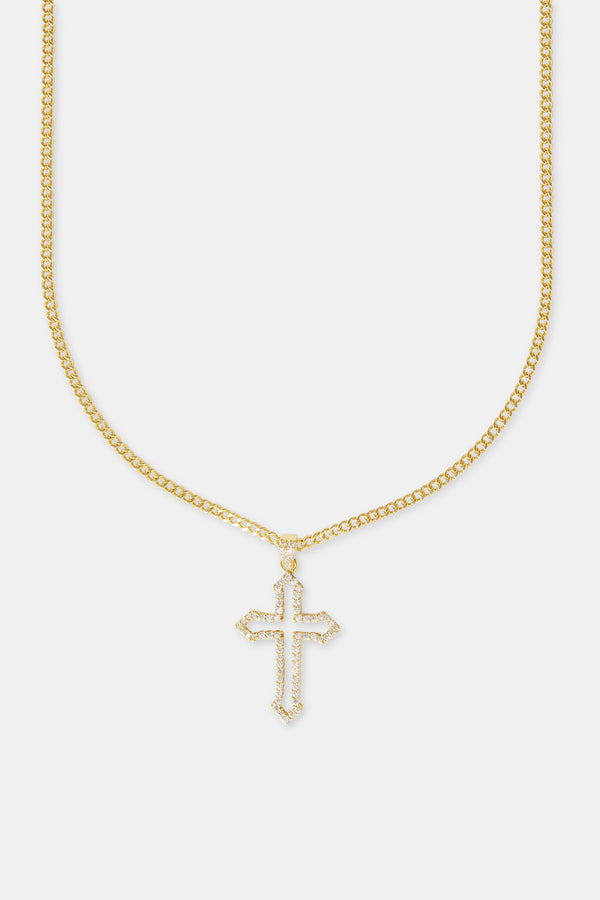 Iced Cross Outline Cuban Necklace - 30mm