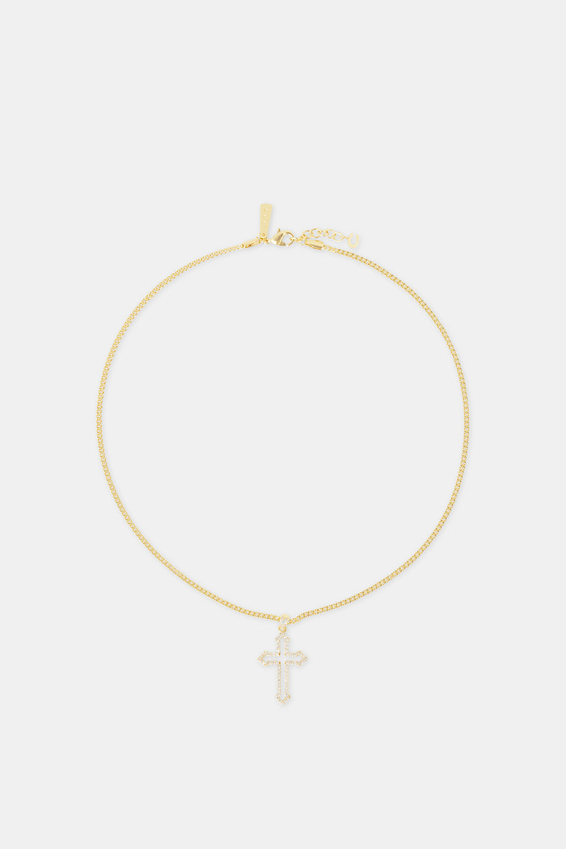 Iced Cross Outline Cuban Necklace - 30mm