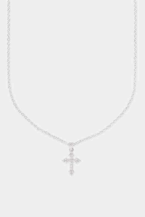 Iced Cross Pendant Necklace - 25mm