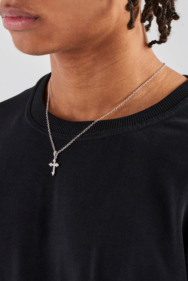 Iced Cross Pendant Necklace - 25mm