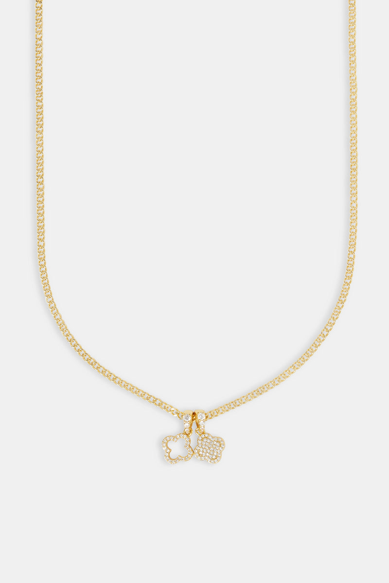 Iced Double Motif Cuban Necklace - 10mm - Gold