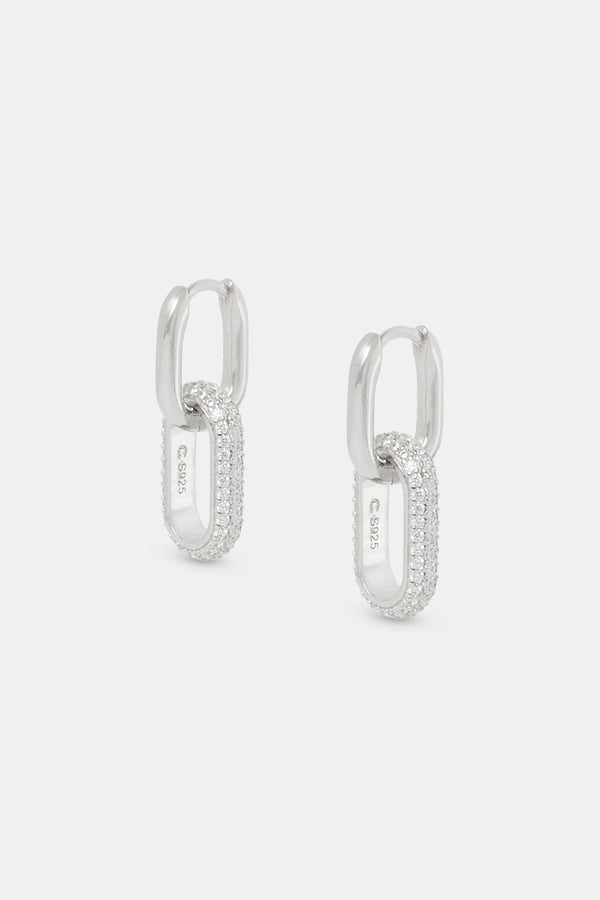 18mm Iced Link Hoop Earrings - White