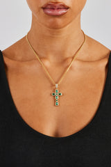 Iced Dark Green Gemstone Cross Cuban Necklace - 40mm