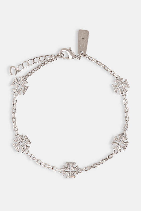 Iced Cross Outline Rolo Link Bracelet - 8mm