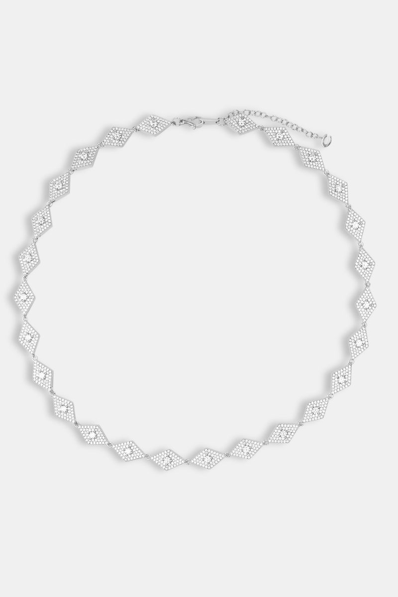 Iced Rhombus Tennis Chain - White 10mm