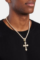 Iced 70mm Celtic Cross Pendant + 5mm Tennis Chain - Gold