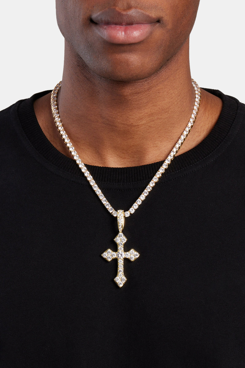 Iced 70mm Celtic Cross Pendant + 5mm Tennis Chain - Gold