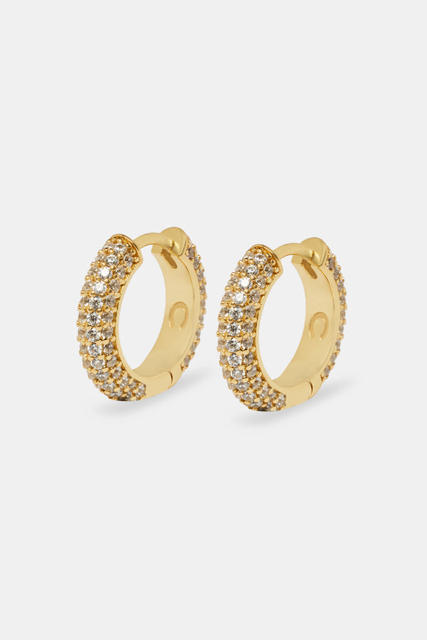 Womens Iced Hoop Earrings - Gold 15mm