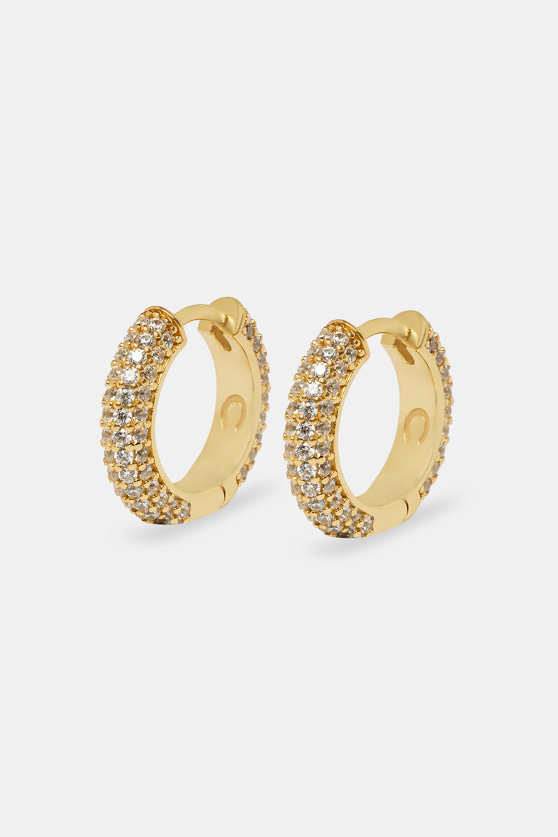 Womens Iced Hoop Earrings - Gold 15mm
