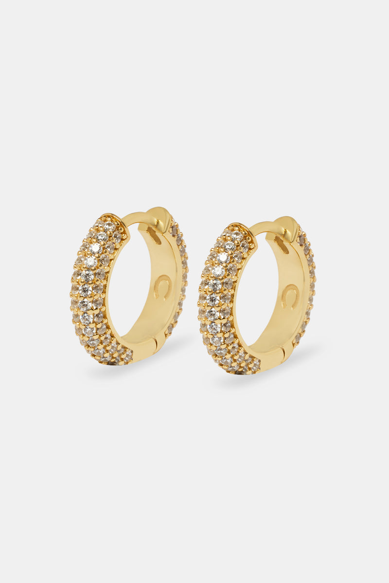 Iced Hoop Earrings - Gold 15mm