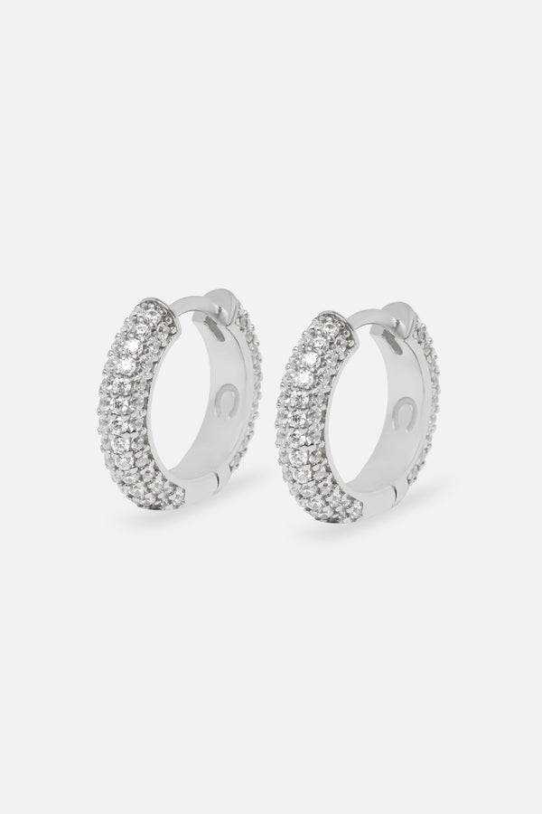 Iced Hoop Earrings - Silver 15mm