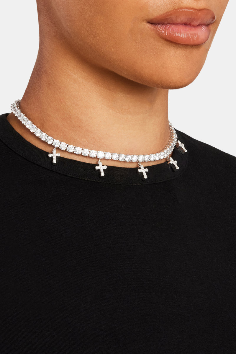 Iced Tennis Drop Cross Choker