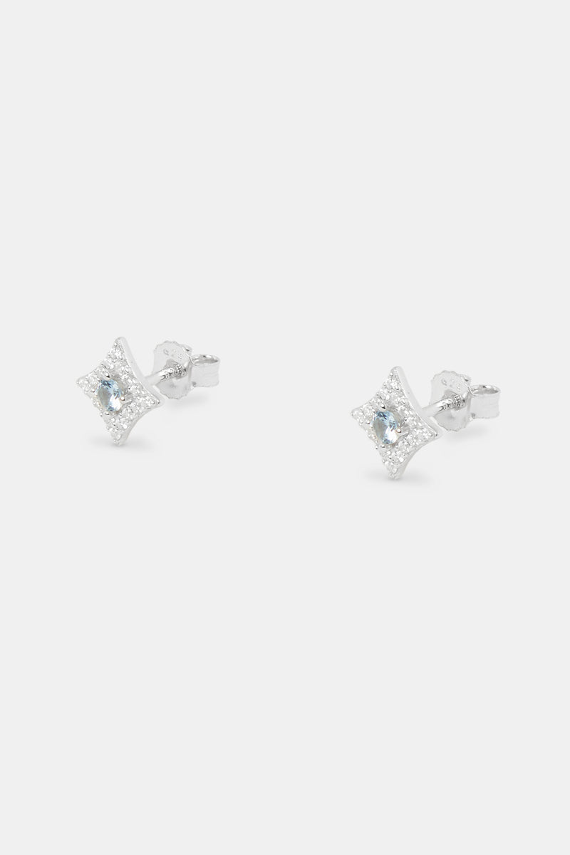 Light Blue Iced Star Motif Stud Earrings - 8mm