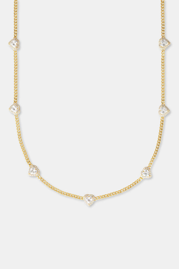 2.5mm Micro Cuban Multi Heart Cz Chain - Gold