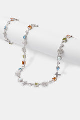 Multi Gemstone & Cross Chain + Bracelet - White