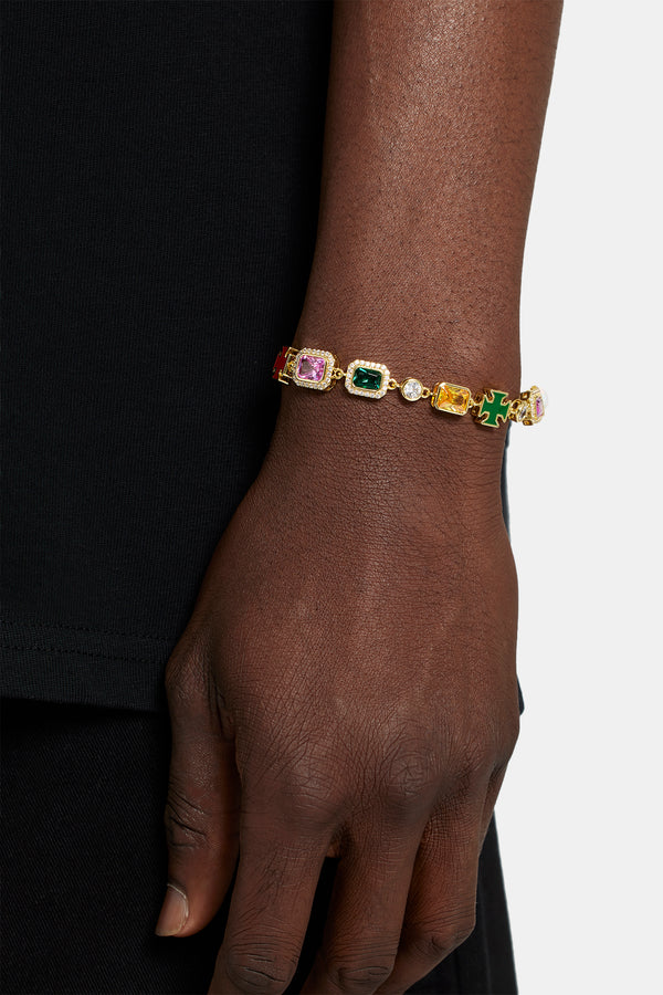 Multi Gemstone Motif Bracelet - Gold