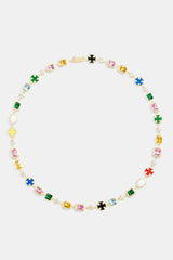 Multi Gemstone Motif Necklace - Gold