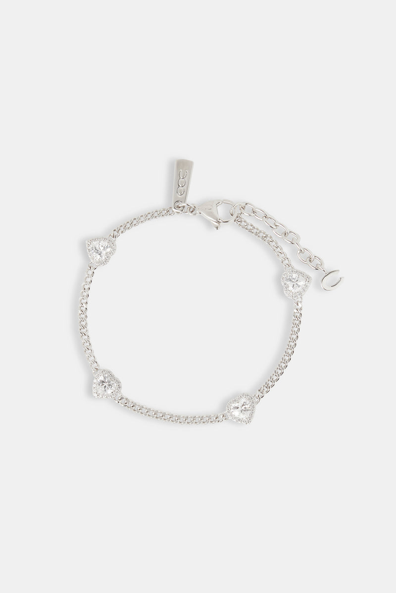 Micro Multi Heart Cuban Bracelet - White - 2.5mm