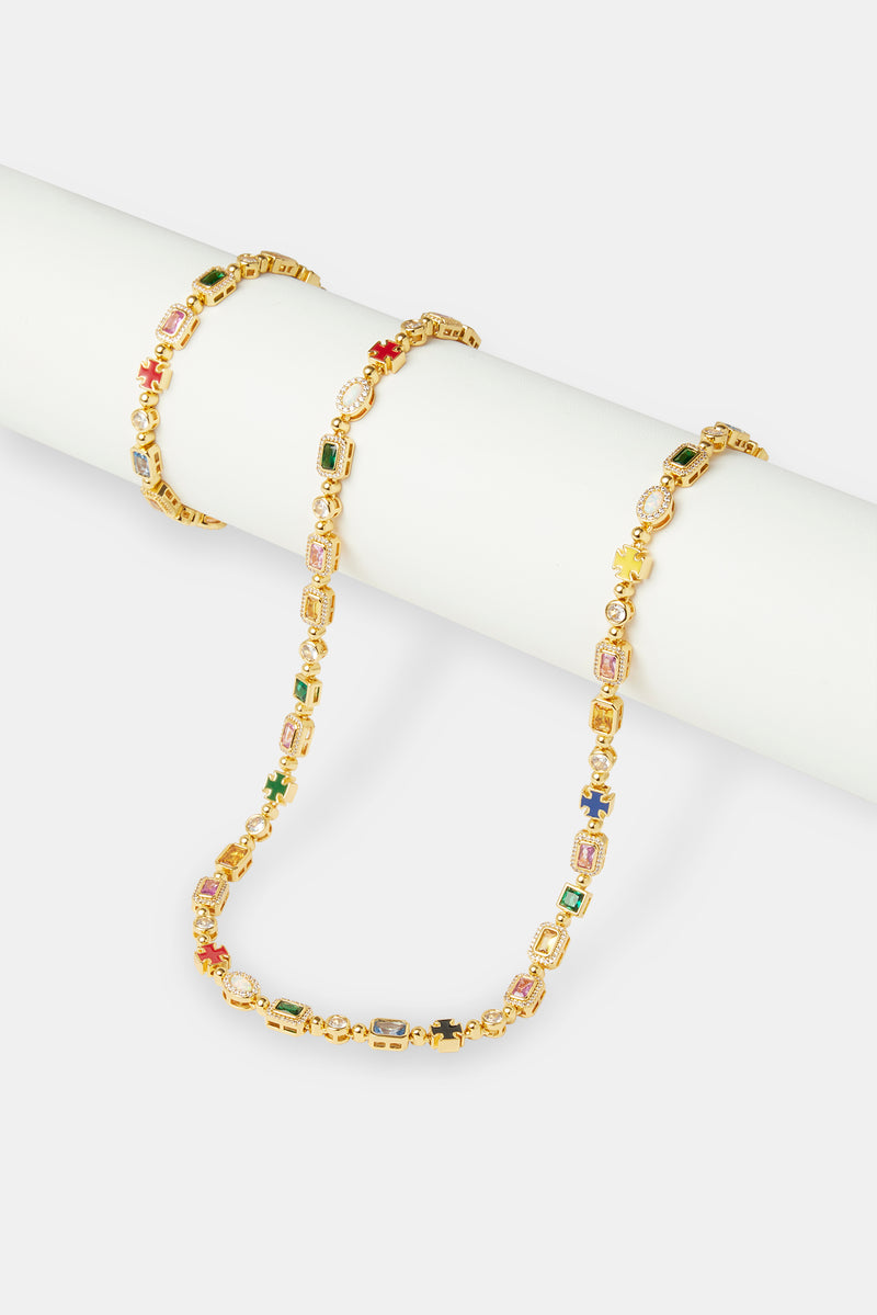 Multi Gemstone Chain & Bracelet - 6mm - Gold