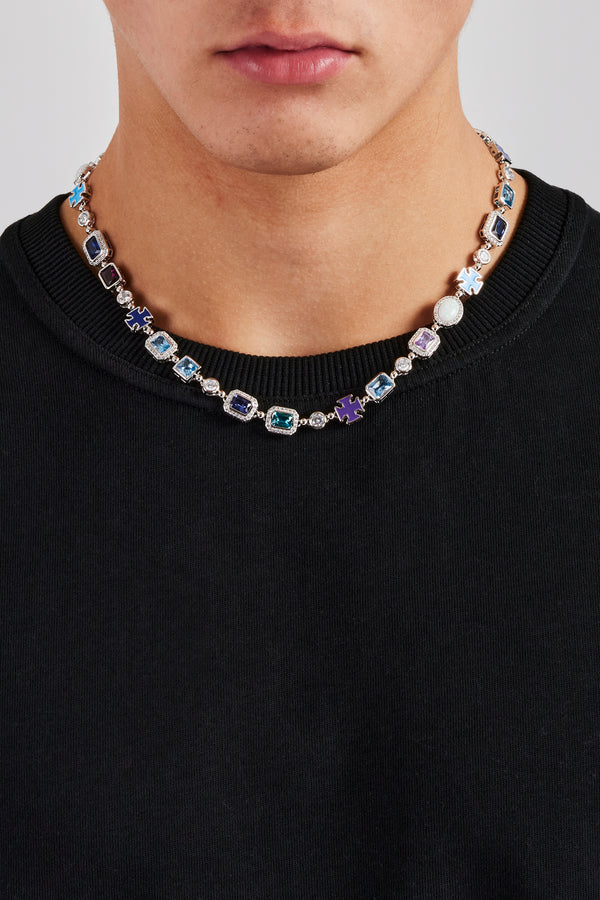 Multi Gemstone Motif Necklace - Blue