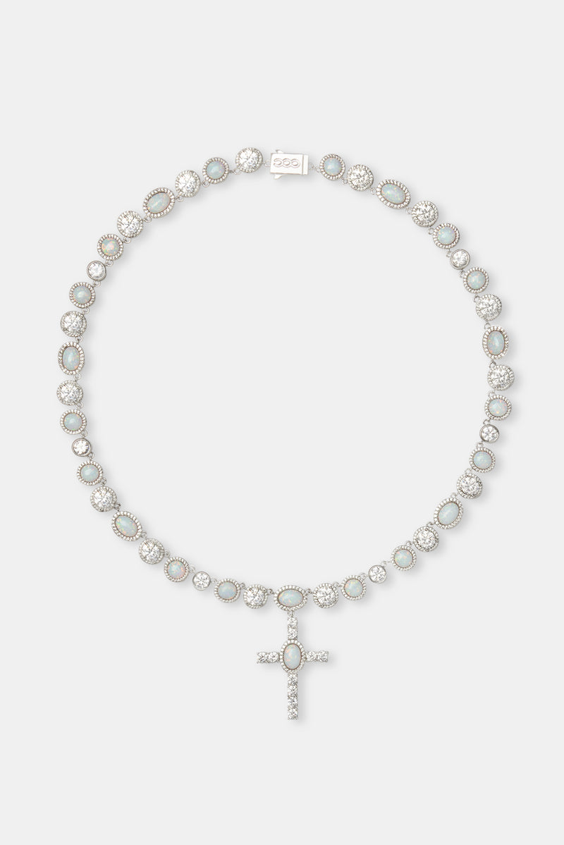 Opal & Round CZ Drop Cross Chain