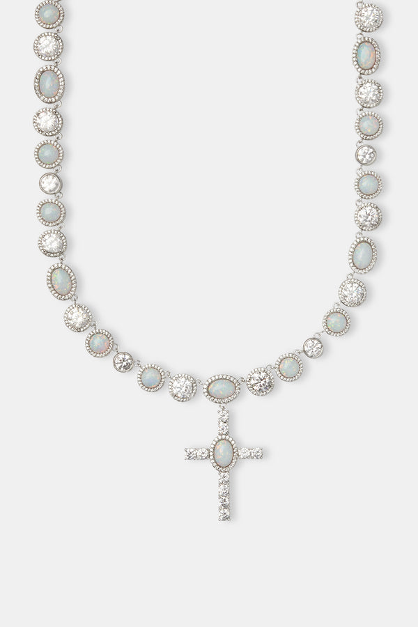 Opal & Round CZ Drop Cross Chain