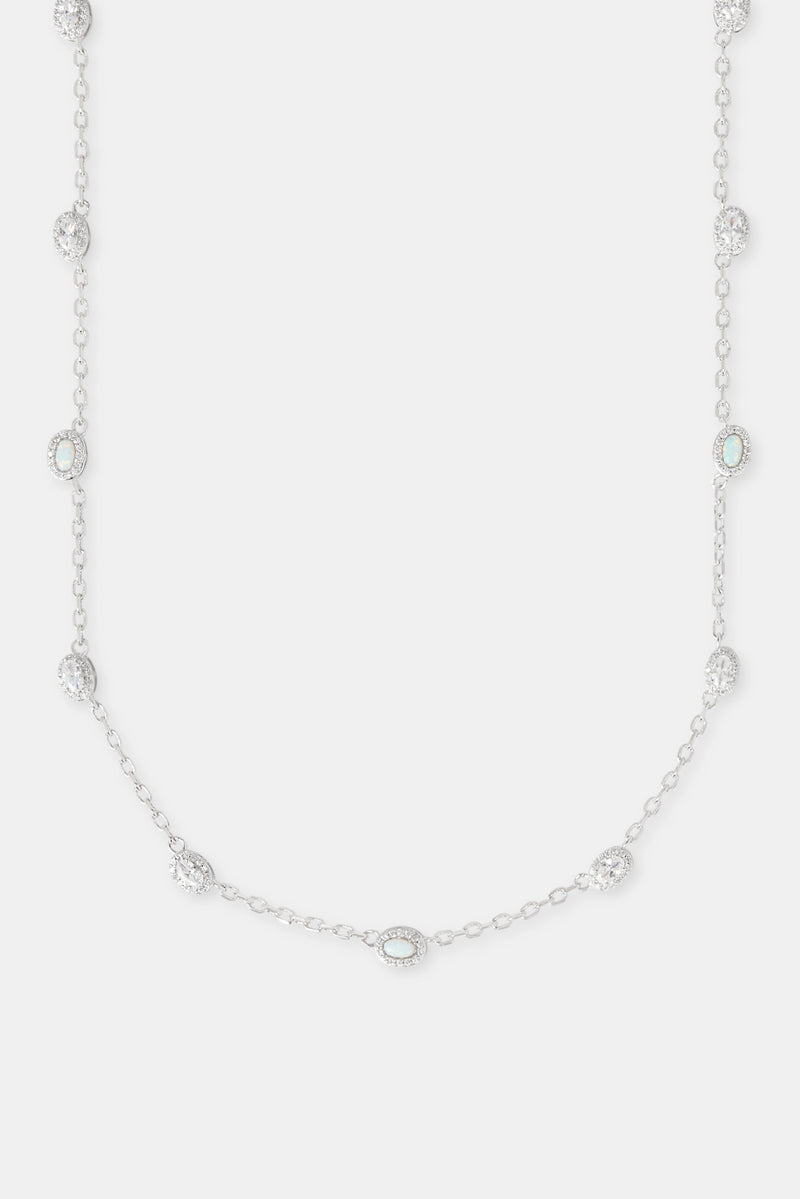 Opal & Clear Stone Rolo Link Chain - 5mm