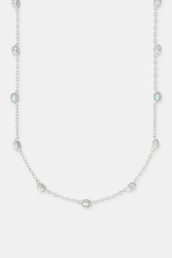 Opal & Clear Stone Rolo Link Chain - 5mm