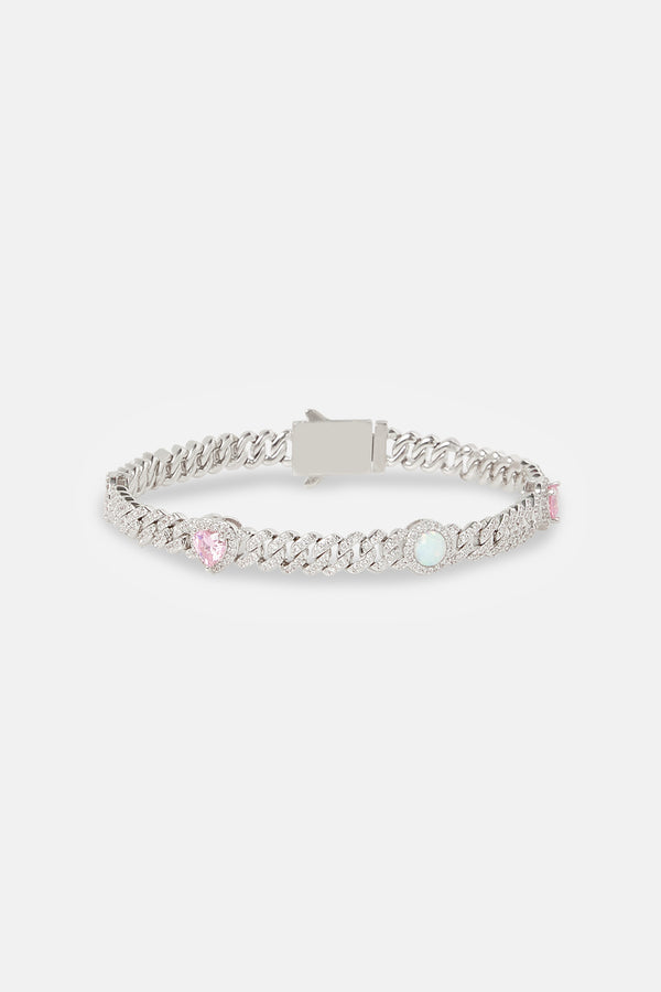 Iced Cuban Opal Heart Bracelet - 6mm