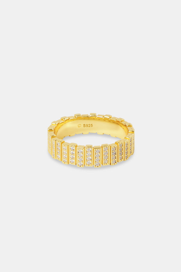 Panelled Iced Ring - 6mm - Gold