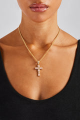 Iced Pink Gemstone Cross Cuban Necklace - 40mm