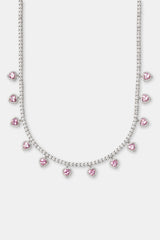 Pink Drop Heart Gemstone Tennis Chain - 3mm