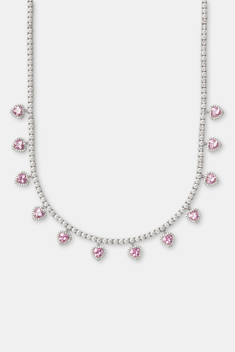 Pink Drop Heart Gemstone Tennis Chain - 3mm