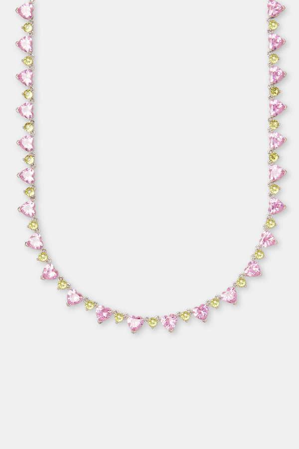 Pink & Green Heart Tennis Chain - 8mm