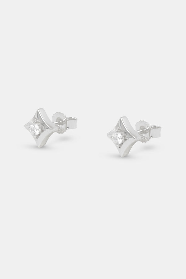 Polished & Iced Star Motif Stud Earrings - 8mm