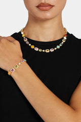 Pink Multi Gemstone Motif Necklace & Bracelet - Gold