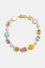 Pink Multi Gemstone Motif Necklace & Bracelet - Gold
