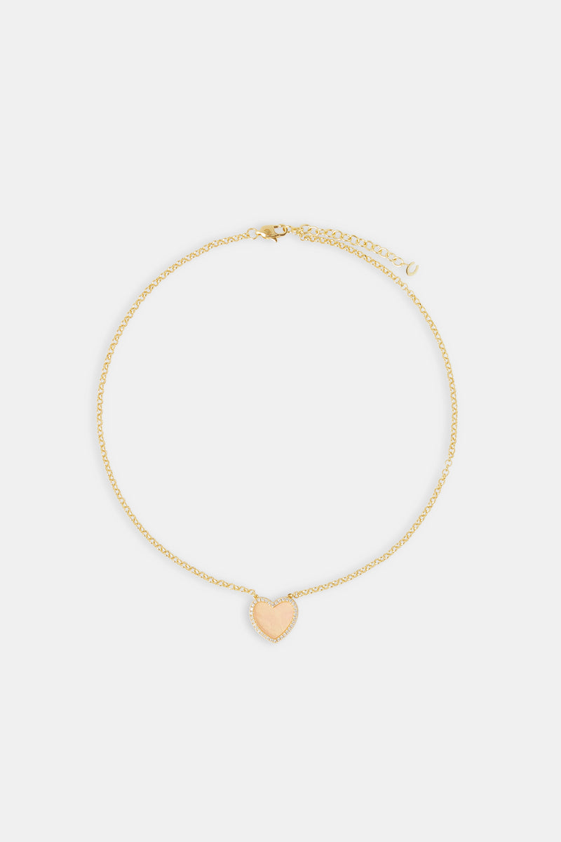 Pink Agate Heart Necklace - Gold