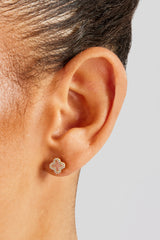 Pink Agate Iced Motif Stud Earrings - 8mm