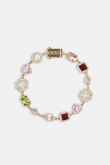 Pink Heart Multi Gem Bracelet - Gold