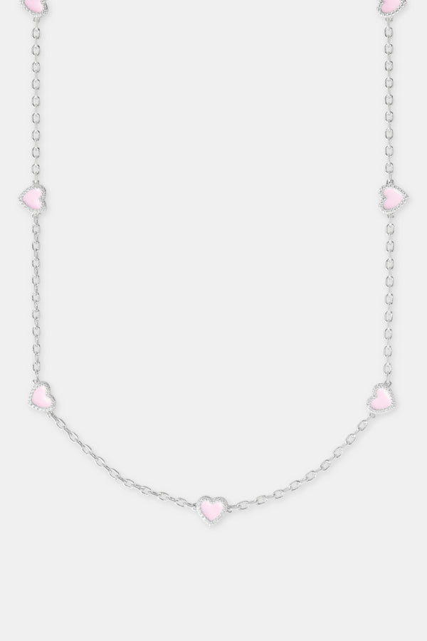 Pink Enamel Heart Rolo Necklace - 8mm