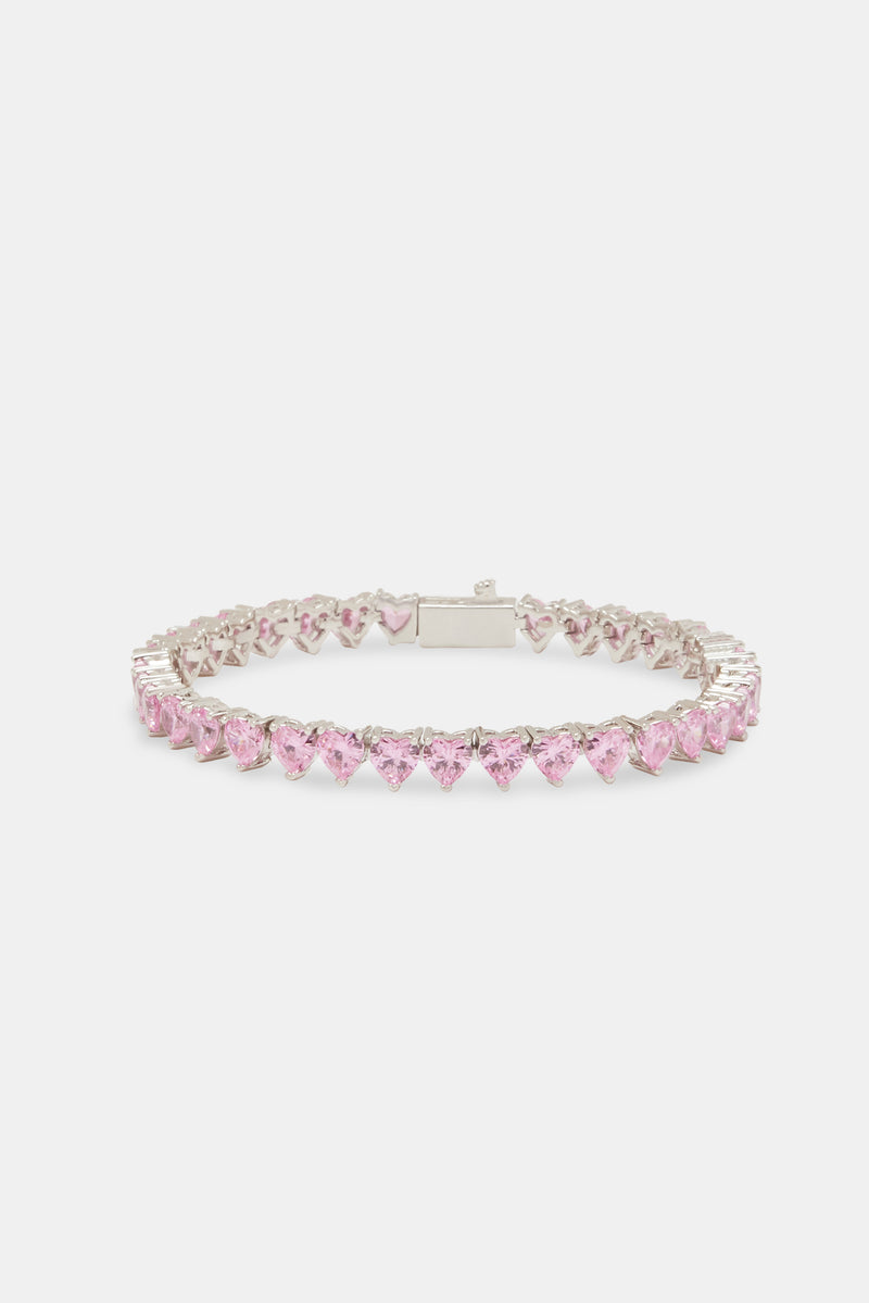 Pink CZ Heart Tennis Bracelet - 5mm