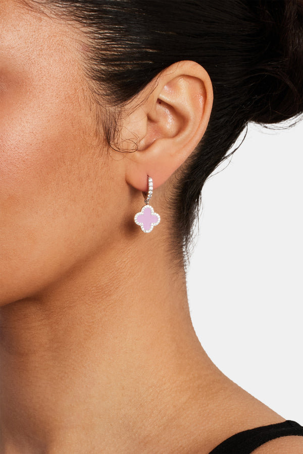 Iced Pink Motif Drop Earrings