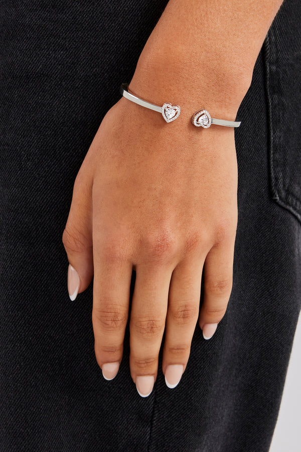 Polished Cz Heart Bangle - White - 5mm