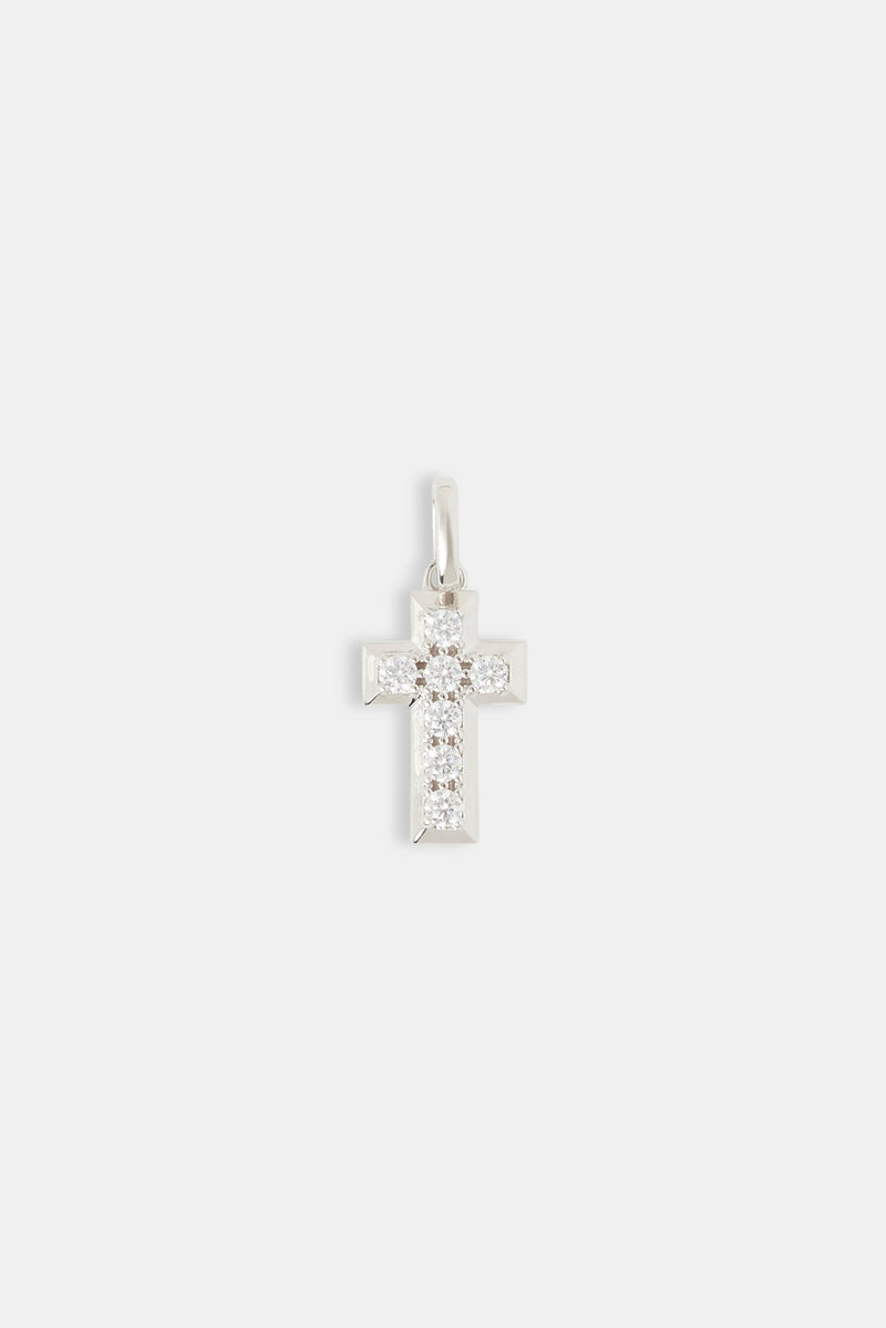 Polished Edge Iced Cross Pendant - 20mm