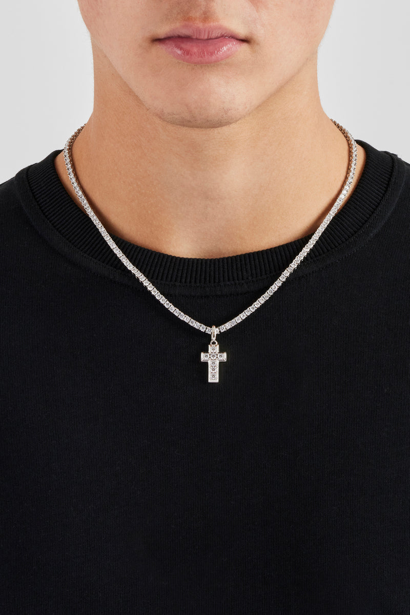 Polished Edge Iced Cross Pendant - 20mm