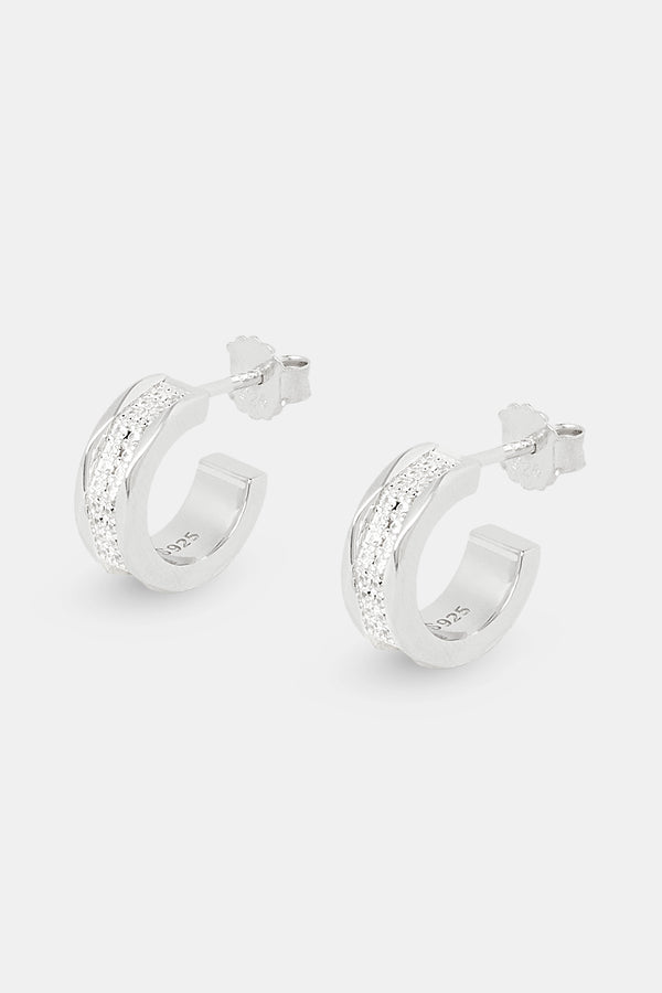 Polished Edge Iced Centre Huggie Earrings - 15mm